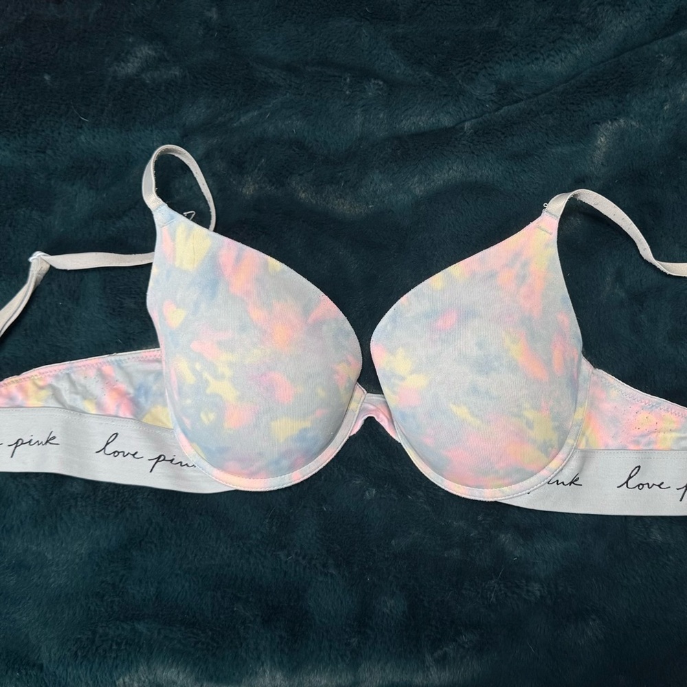 *PINK* Pastel Blue/Multicolor Bra / 34C